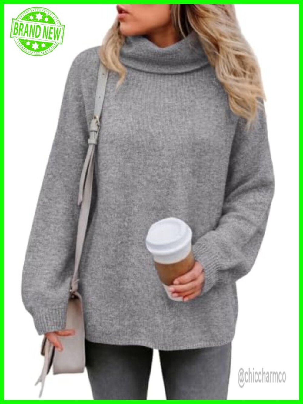 Womens Oversized Turtleneck Sweater Chunky Knit Pullover Warm Winter